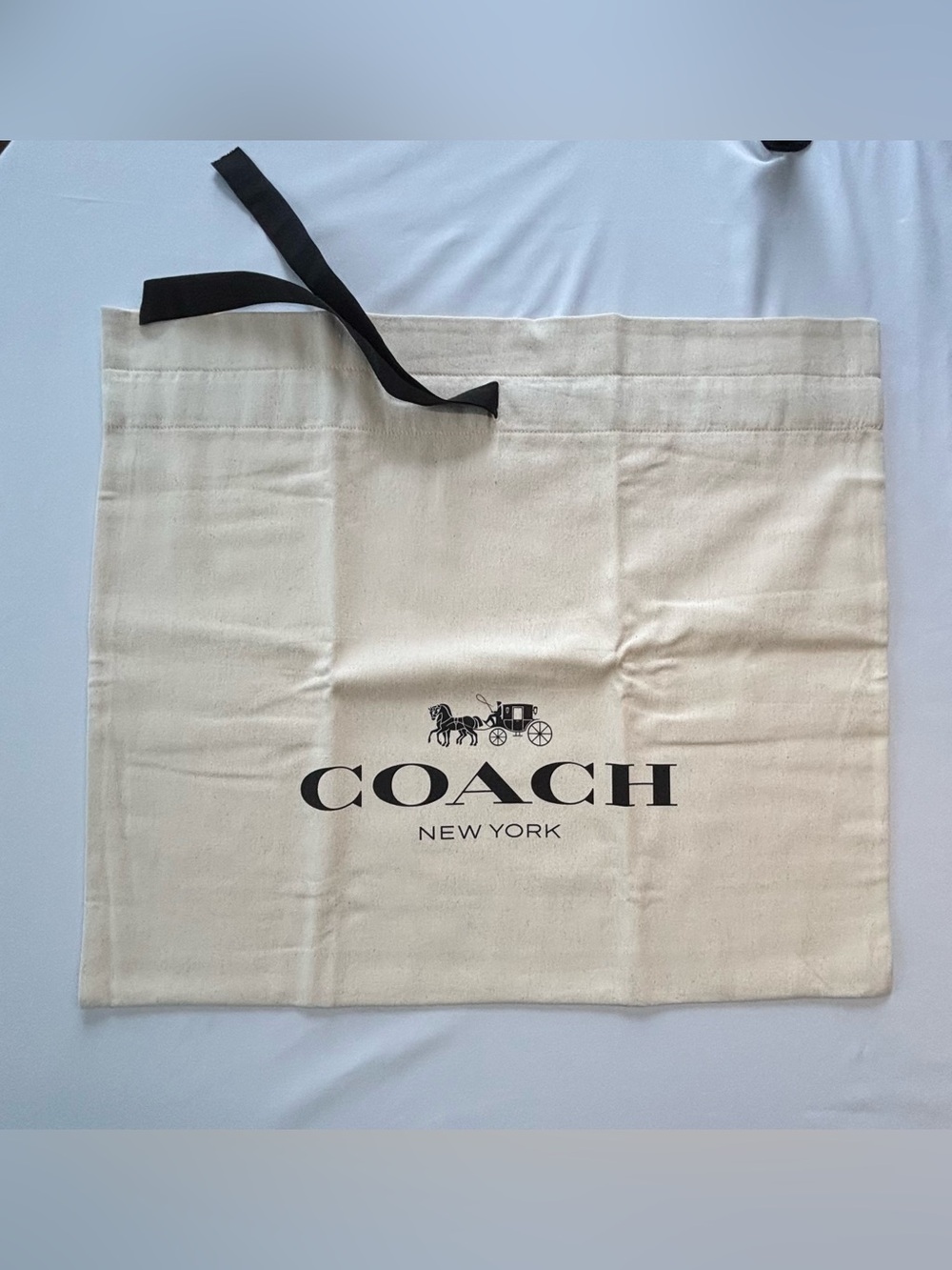 Coach Large Bag Dust Bag Cream Canvas with Black Ribbon Drawstring Like New